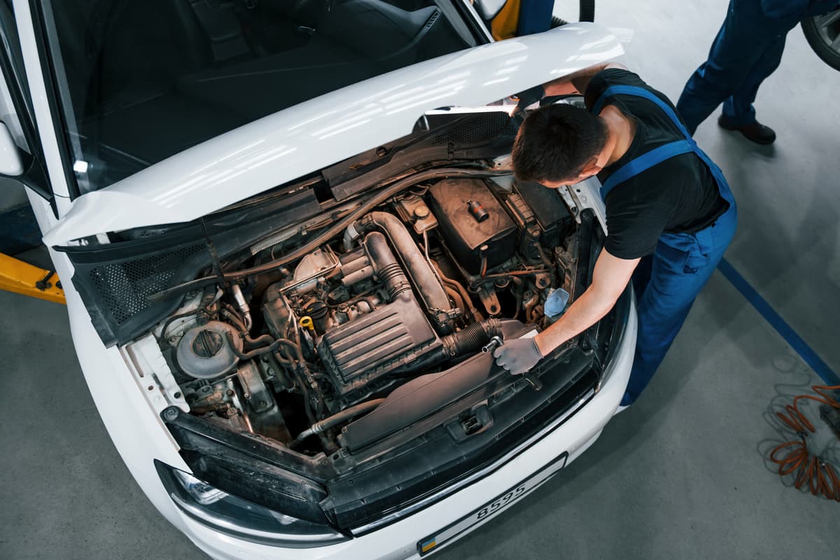 Mechanic working on a car